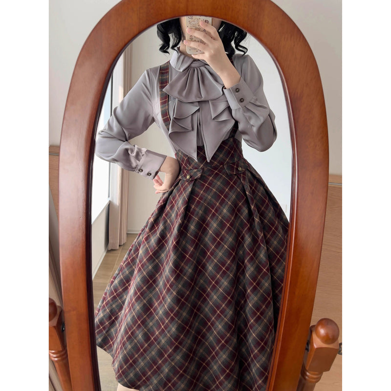 英国のお嬢様のクラシカルジャンパースカート - Burgundy Checked[2025年12月中旬発送予定]