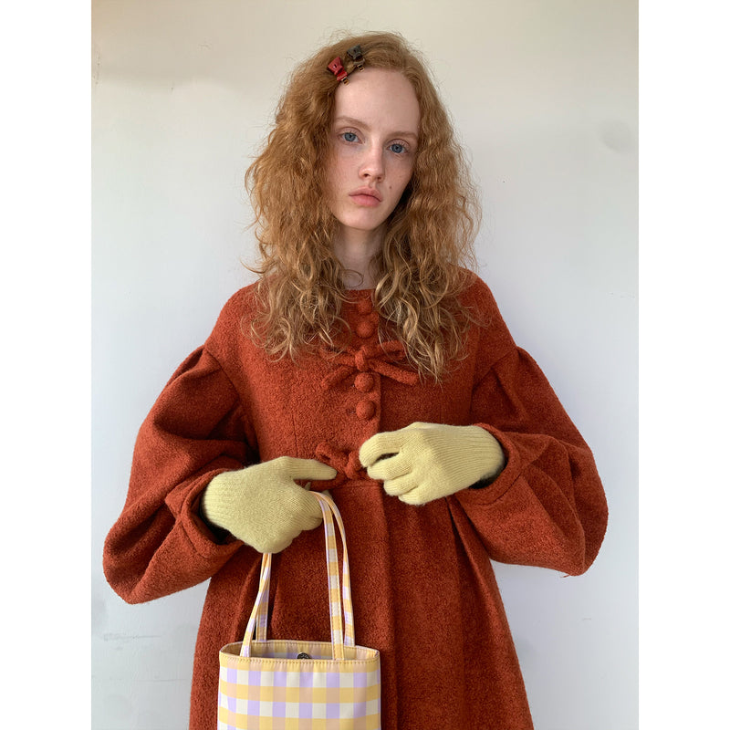 Camel Red Puffy Retro Wool Coat