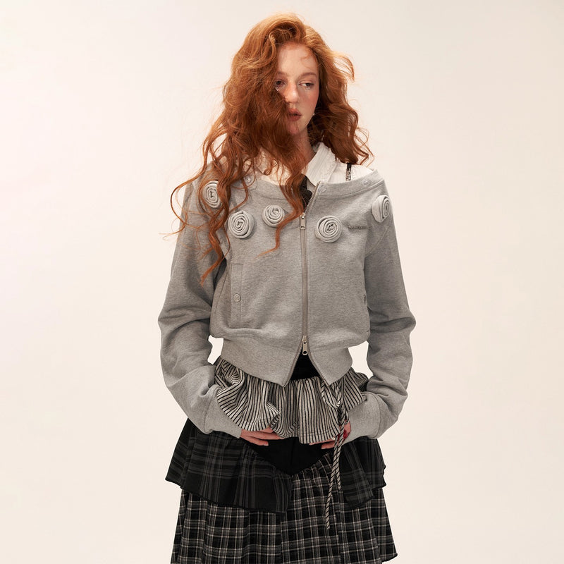 Rose Flower Zip-up Sweat Jacket