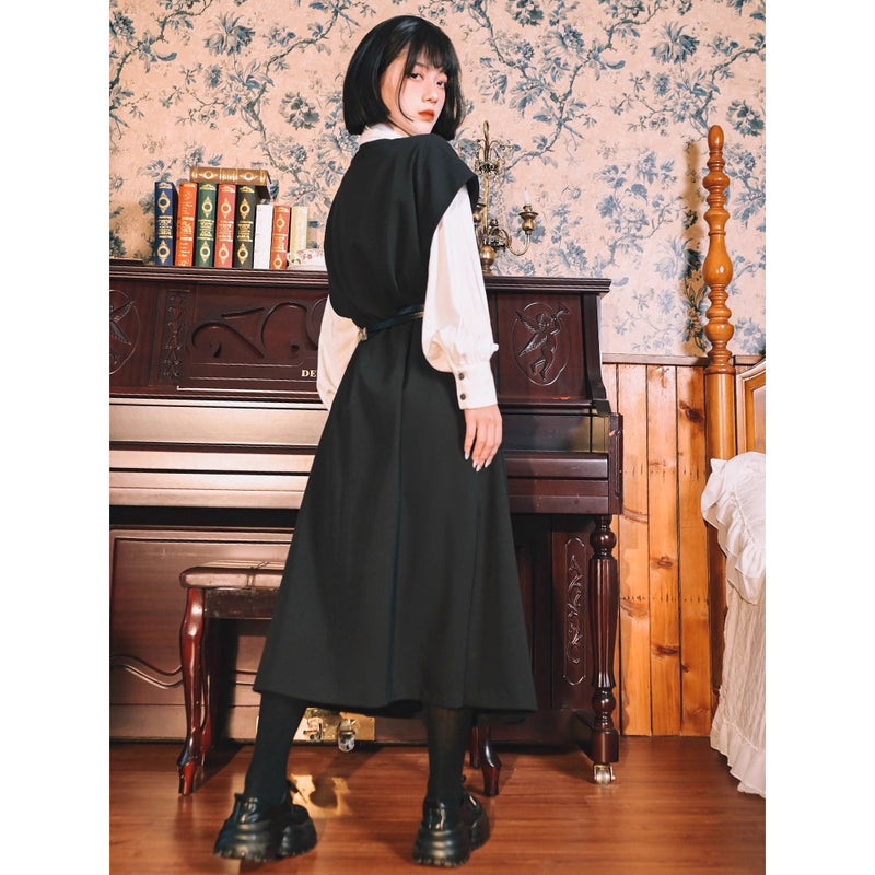 漆黒の龍の刺繍ロングジレワンピース