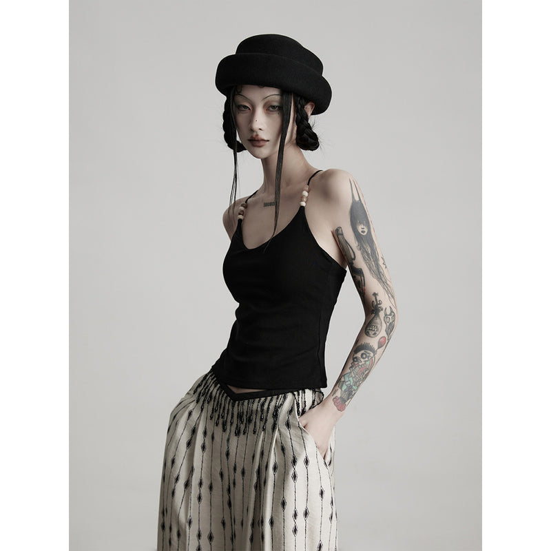 Beaded Black Camisole Top