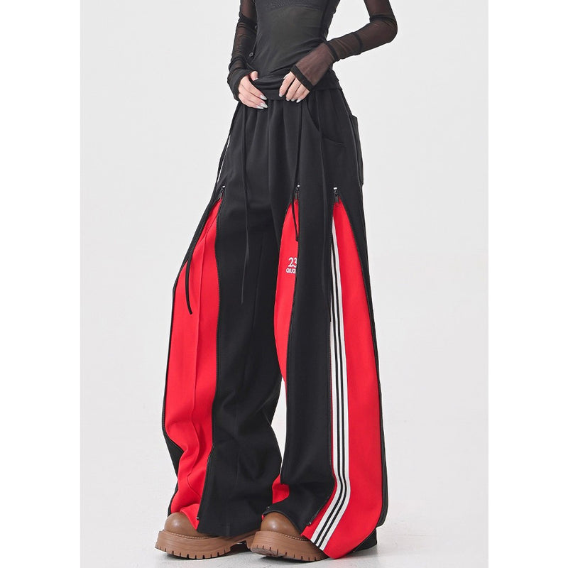 Red Switching Wide Track Pants