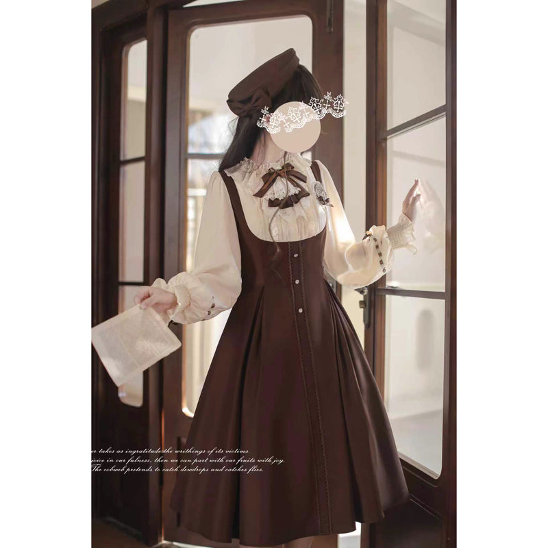 英国令嬢のクラシカルドッキングワンピースとケープ - Brown