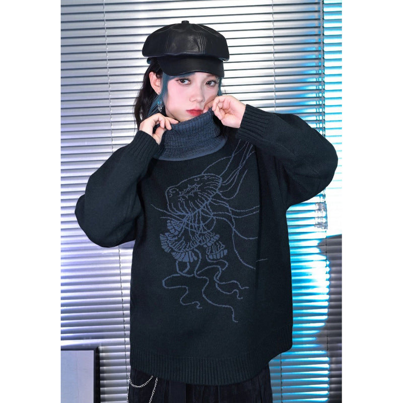 海月の挿絵タートルネックセーター