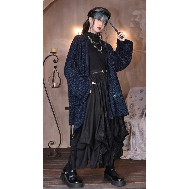 闘魚の刺繍ニットカーディガン