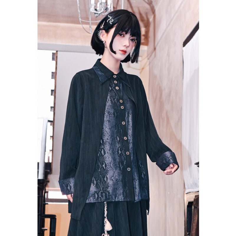 漆黒の蛇鱗レイヤードブラウス