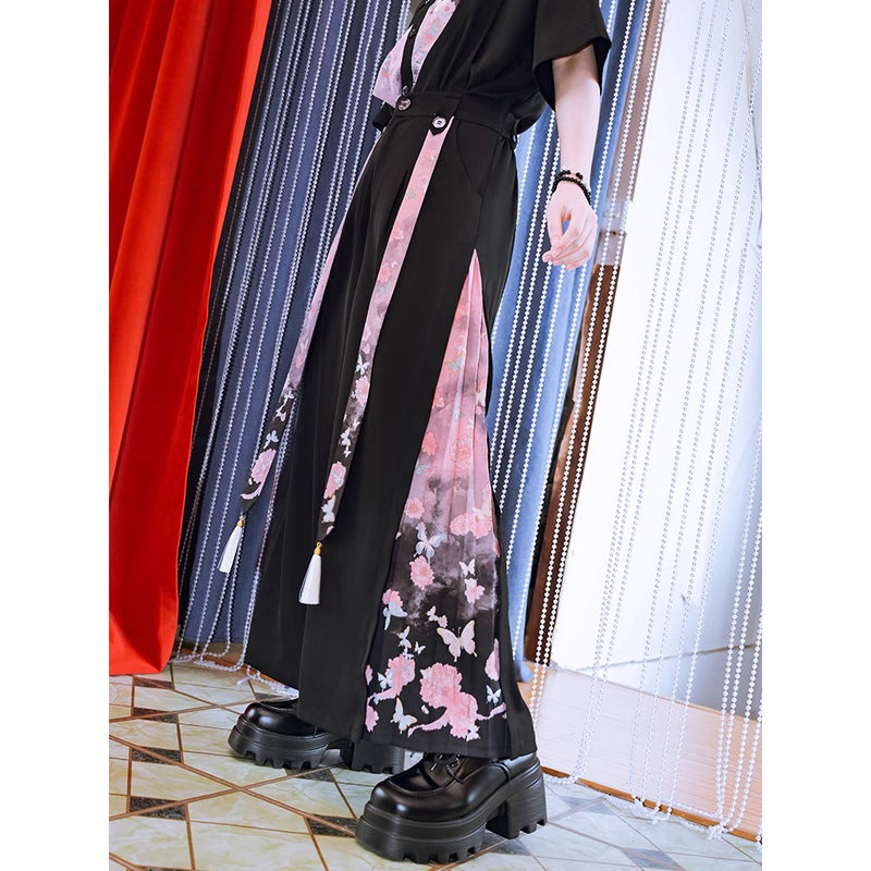 暗夜の花と蝶々のワイドパンツ