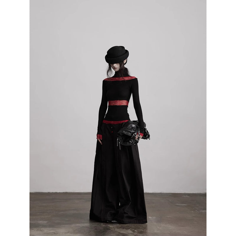 Planet Button Black Wide Pants