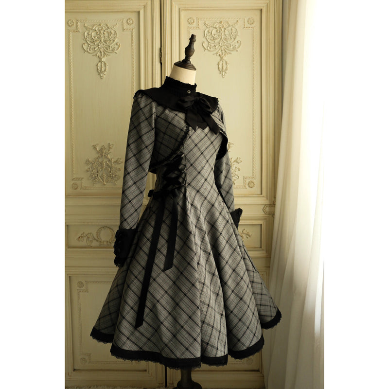 薄墨の格子柄ショートジャケットとケープ[2026年3月下旬-4月下旬発送予定]