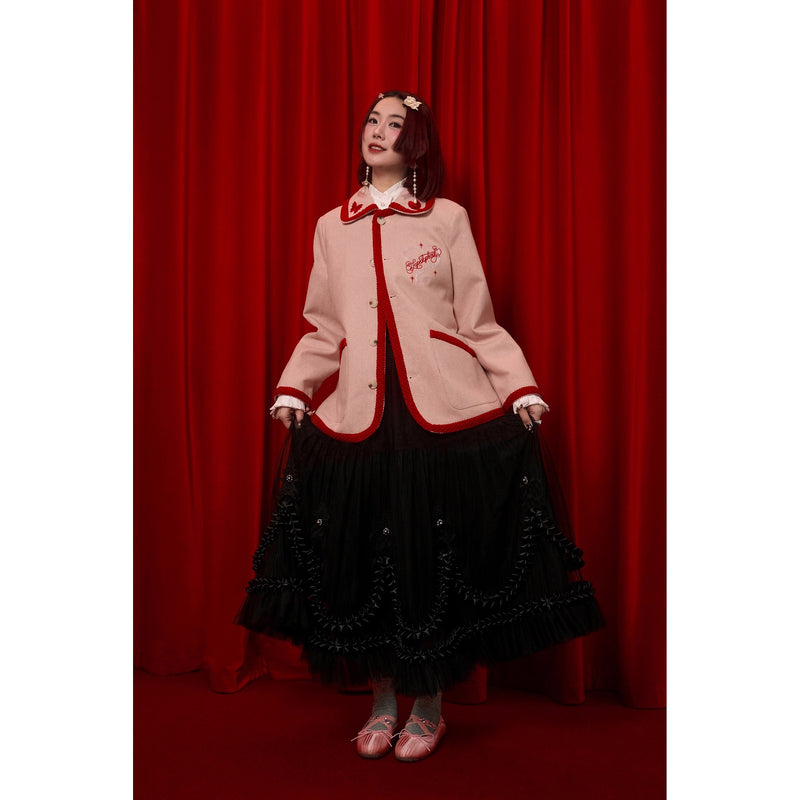 紫陽花と蝶の刺繍ウールジャケット