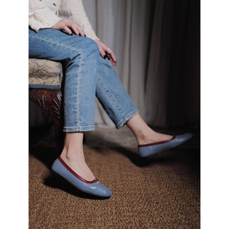 Camellia Round Toe Ballet Shoes - Smoke Blue