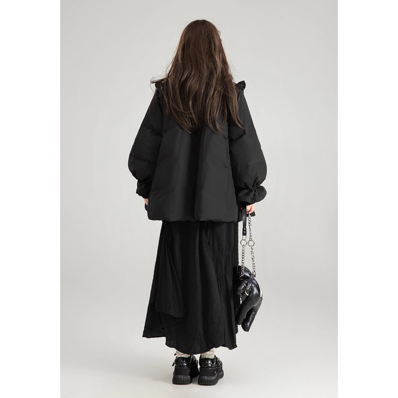 黒のお嬢様のリボンダウンジャケット