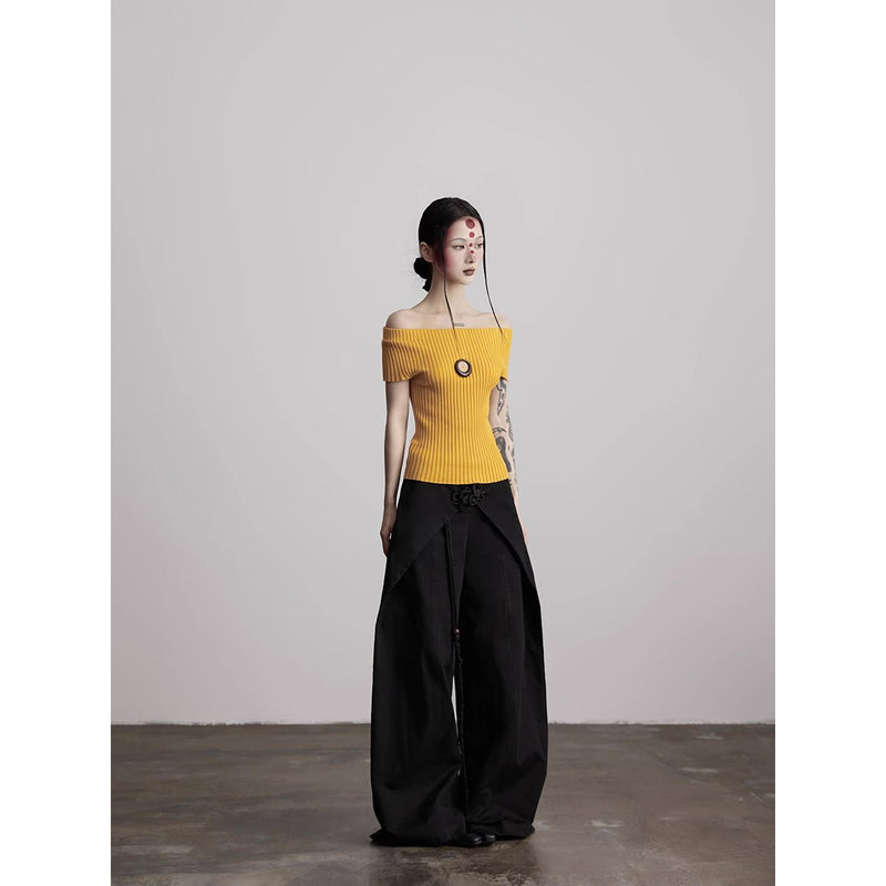 Chinese Knot Black Wide Pants
