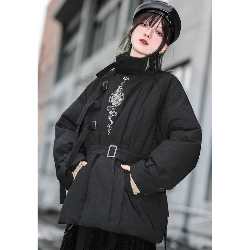 龍と牡丹の刺繍ダウンジャケット