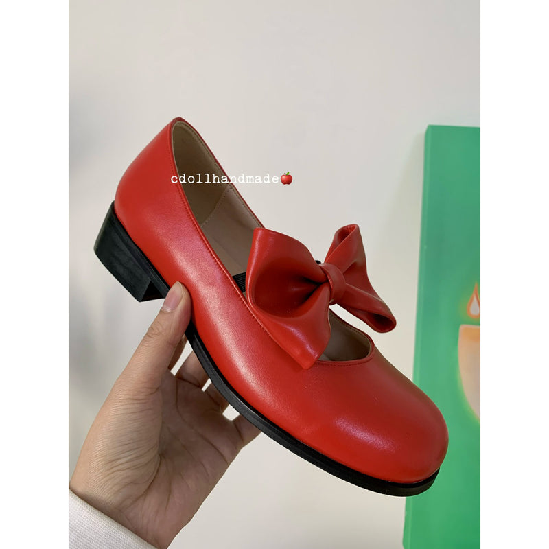 Vivid Red Ribbon Mary Jane Pumps