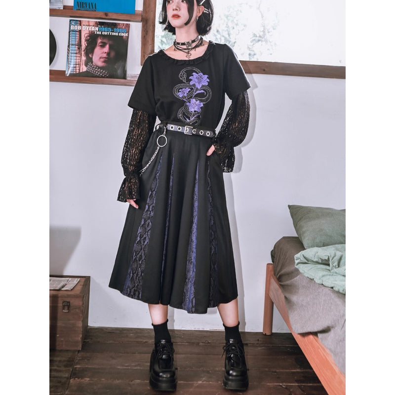 藍紫の蛇鱗クロップドパンツ