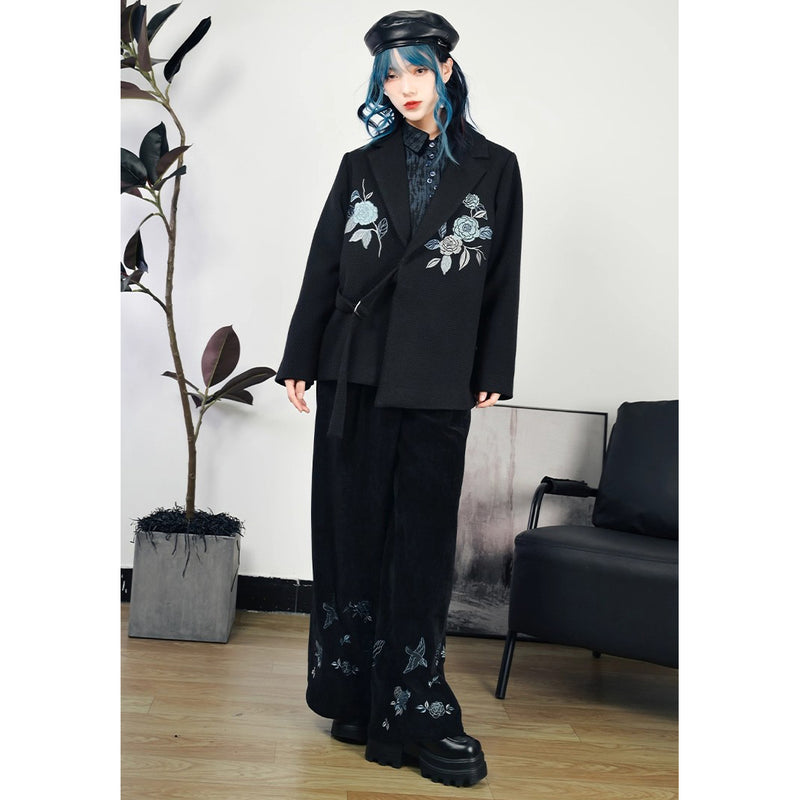 椿の花の刺繍チャイナジャケット