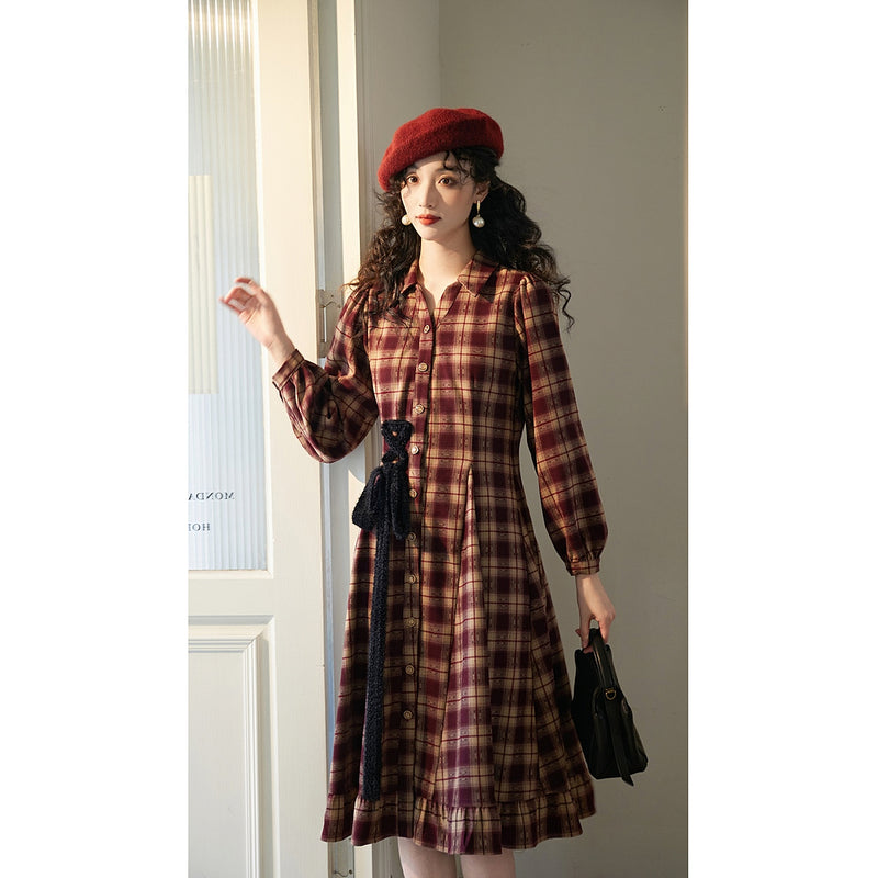 Reddish Bronze Plaid Retro Dress