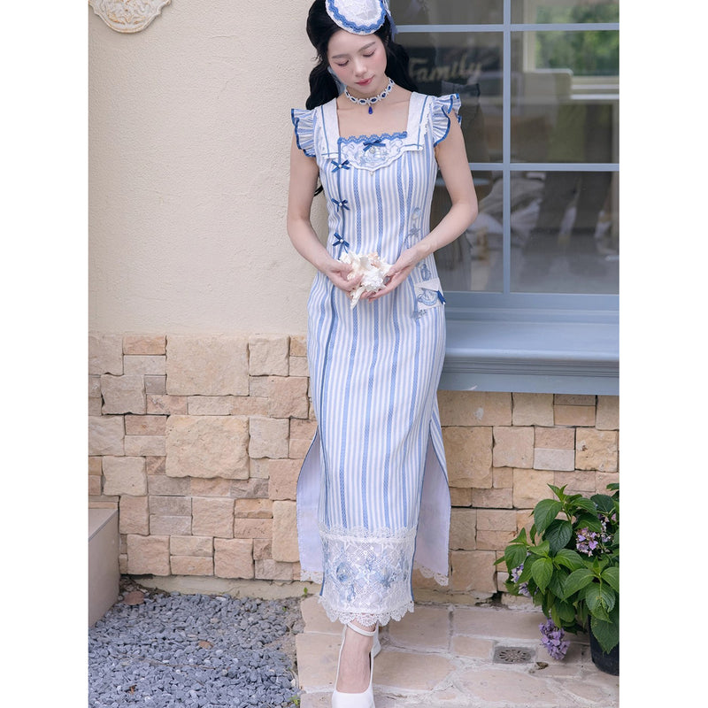 海の女神の刺繍ワンピース