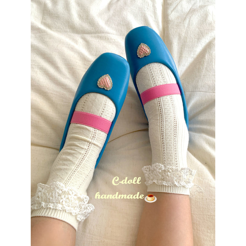 Heart Motif Blue Ballet Shoes