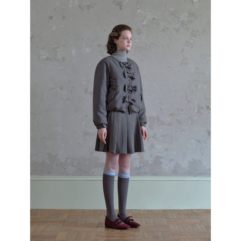 Grey Ribbon Cotton Down Jacket