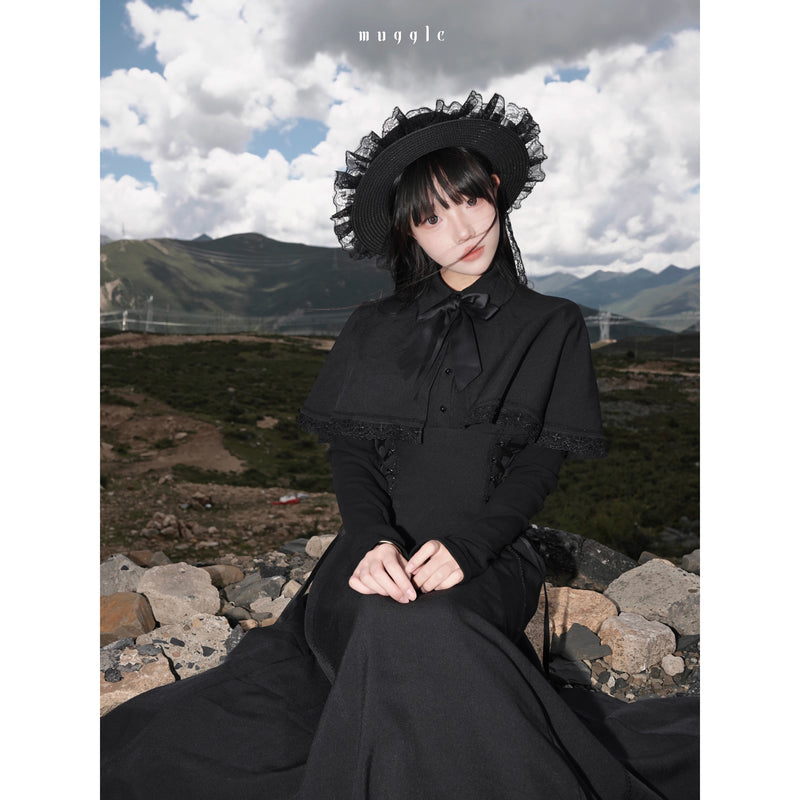 黒のお嬢様のケープロングワンピース