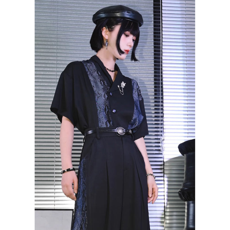 藍紫の蛇鱗アシンメトリーシャツ