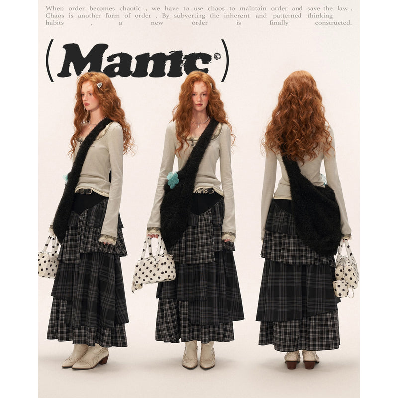 Asymmetrical Checkered Layered Skirt