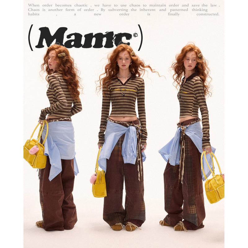 Checkered Vintage Brown Denim Pants