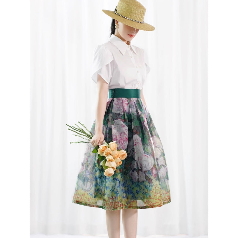 薔薇の油彩画オーガンジースカート