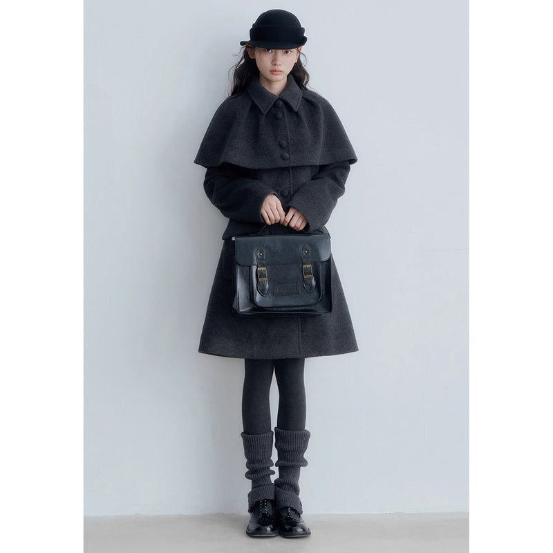 Charcoal  Gray Cape Wool Coat