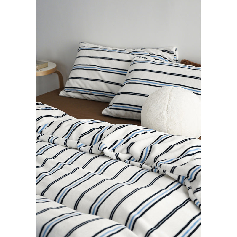 Blue and White Striped Bed Cover Set