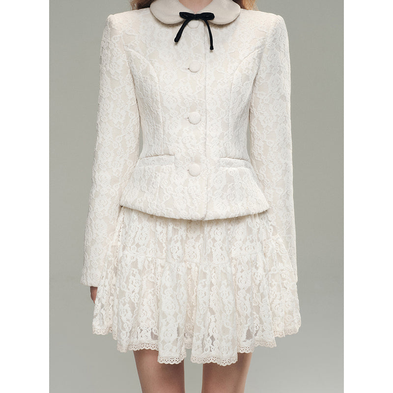 White Rose Lace Jacket and Short Skirt