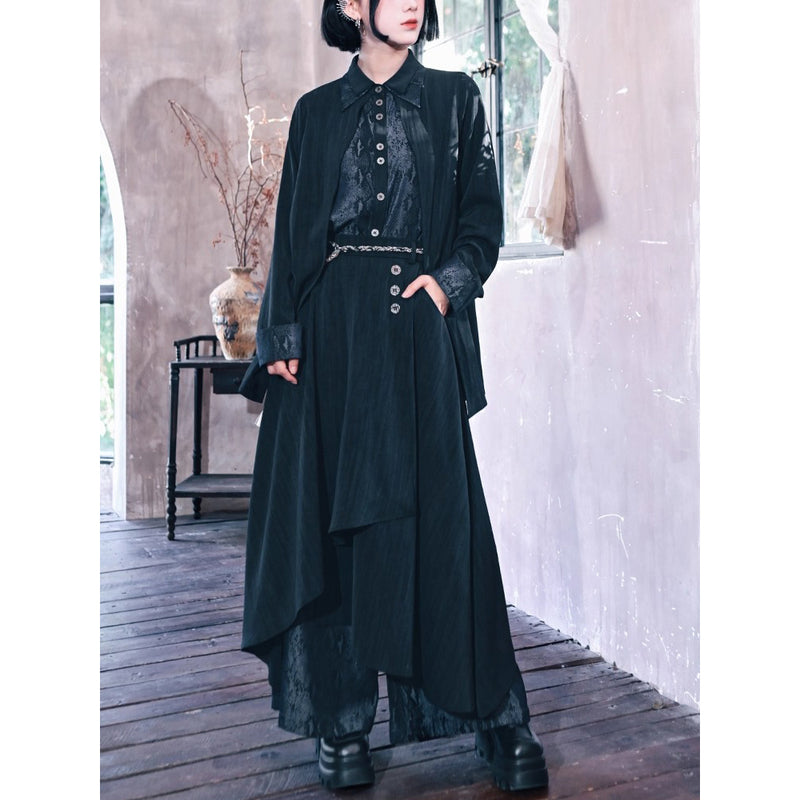 漆黒の蛇鱗ワイドドレープパンツ