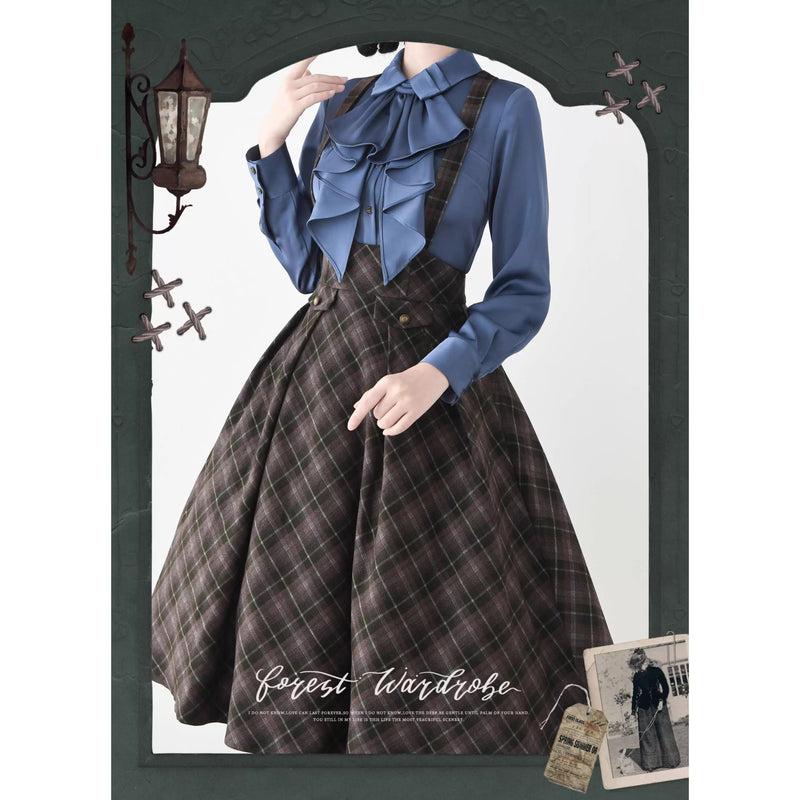 英国のお嬢様のクラシカルジャンパースカート - Olive Gray Checked[2025年12月中旬発送予定]