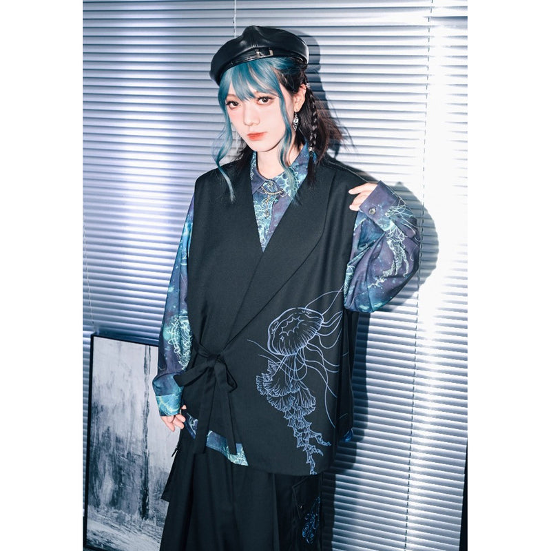 海月の刺繍アシンメトリーベスト