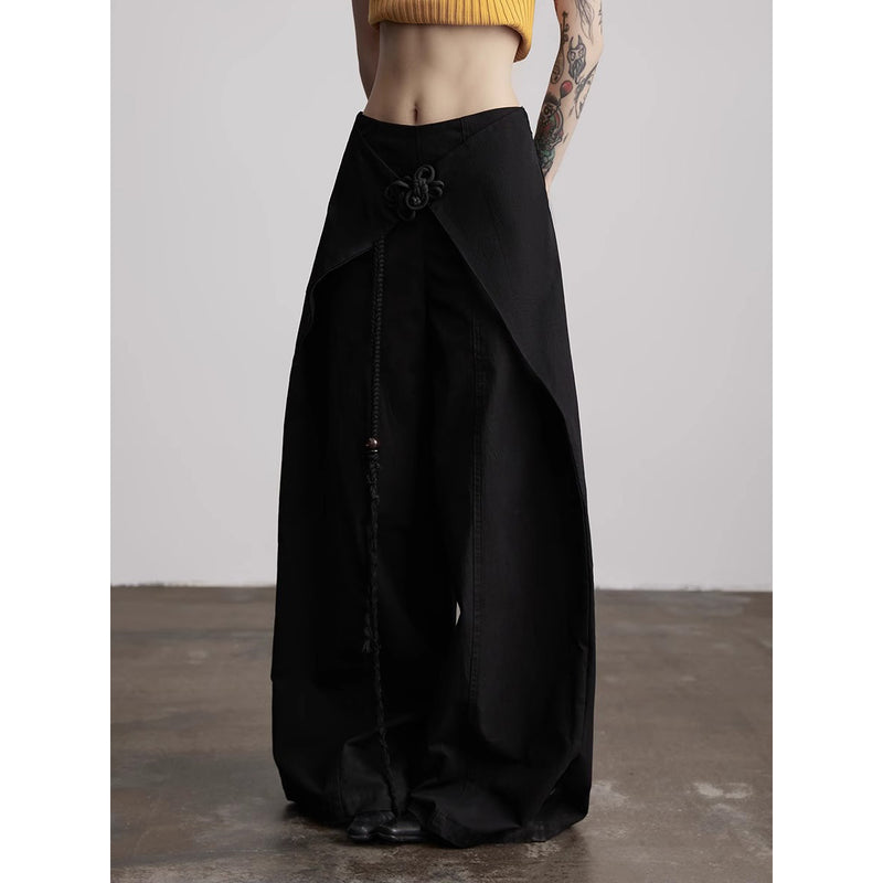 Chinese Knot Black Wide Pants
