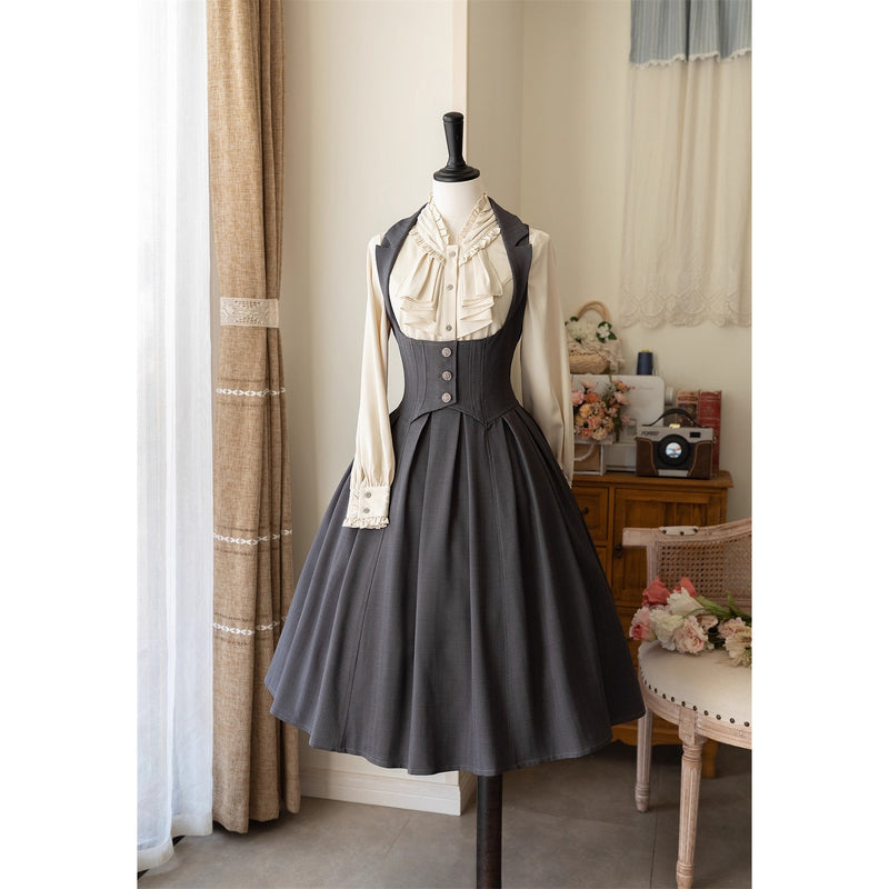 英吉利のお嬢様のクラシカルジャンパースカートとハイネックブラウス（ダークグレー）