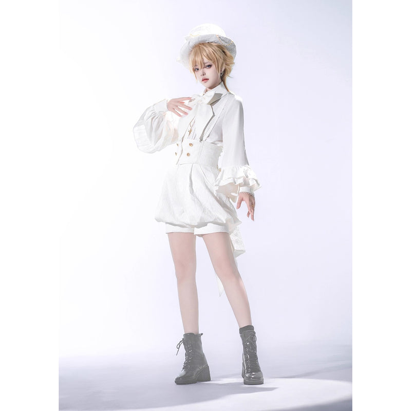ドールな貴公子のストラップハーフパンツとブラウス（ホワイト）[2025年12月上旬-2026年1月上旬発送予定]