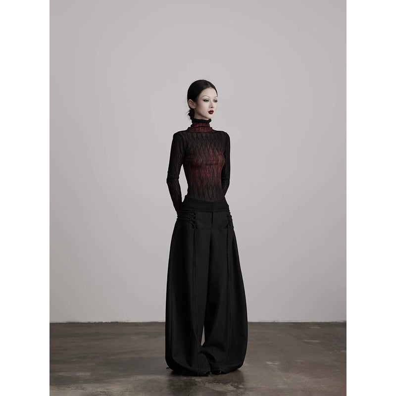 Black Wide Pants with Side Ribbon