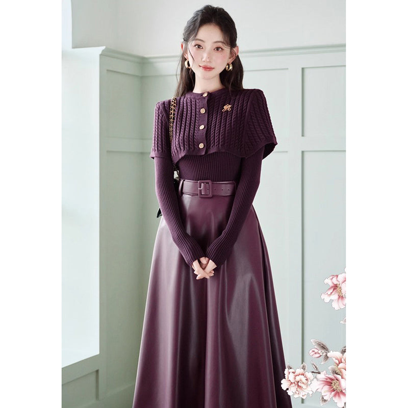 Royal Purple Knit Cape, Knit Top and Skirt
