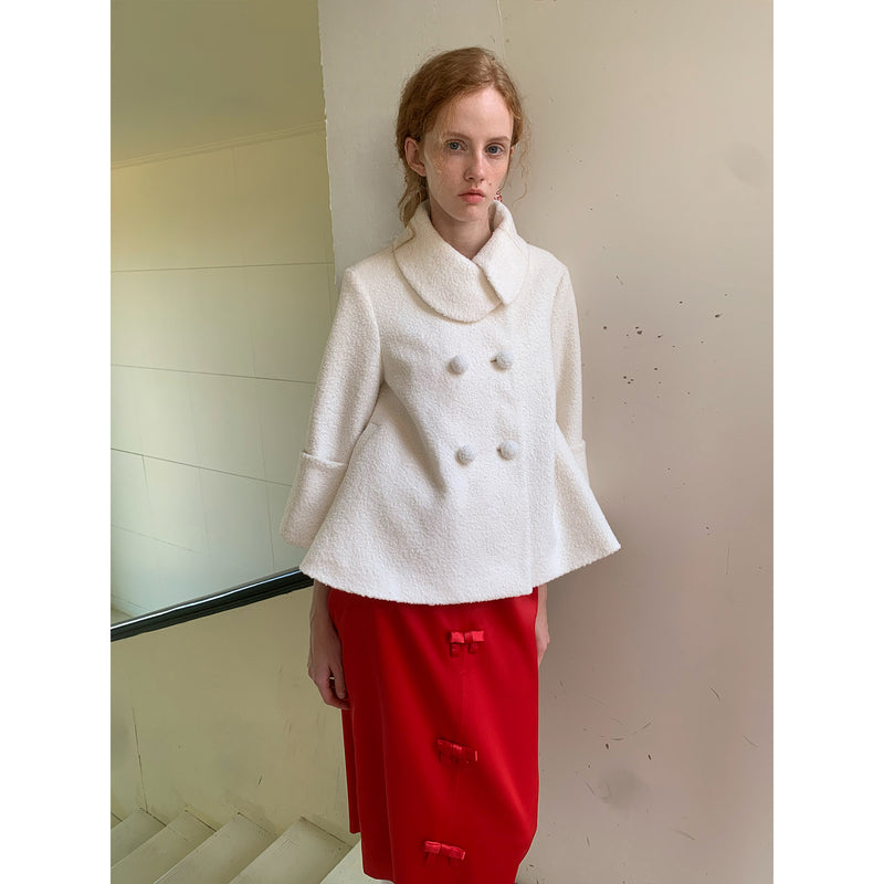 White Wool Coat and Ribbon Skirt