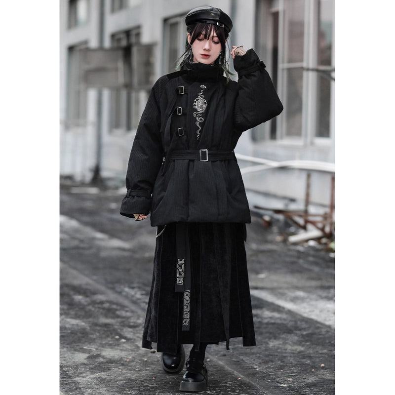 龍と牡丹の刺繍ダウンジャケット