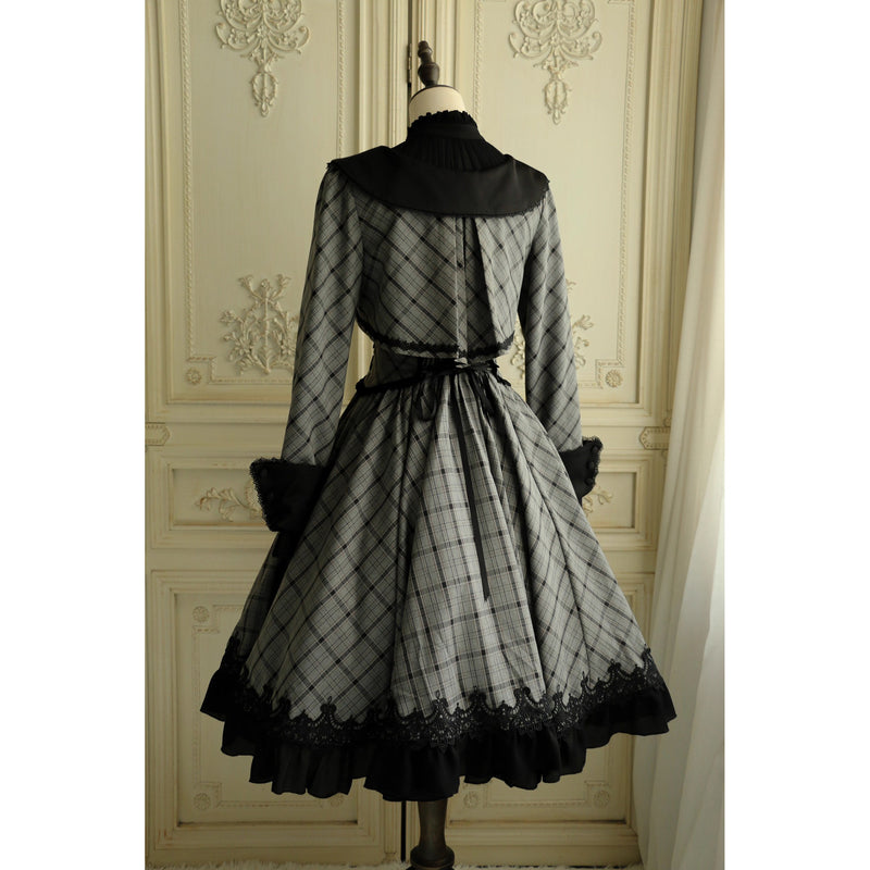 薄墨の格子柄ショートジャケットとケープ[2026年3月下旬-4月下旬発送予定]