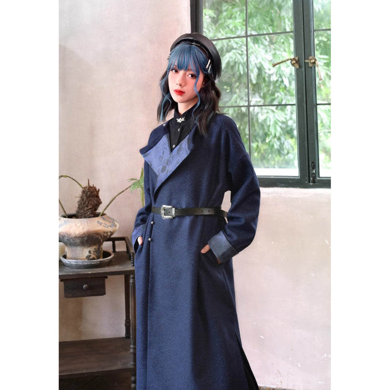 椿の花の挿絵ウールローブコート