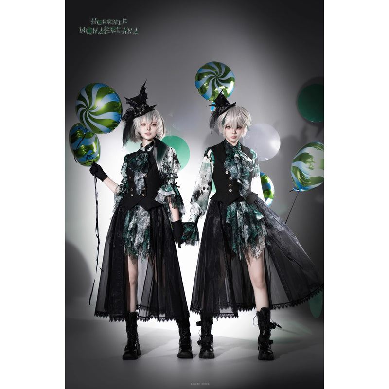 血塗れのお嬢様のゴシックスカートパンツ - Green[2026年2月下旬-3月下旬発送予定]