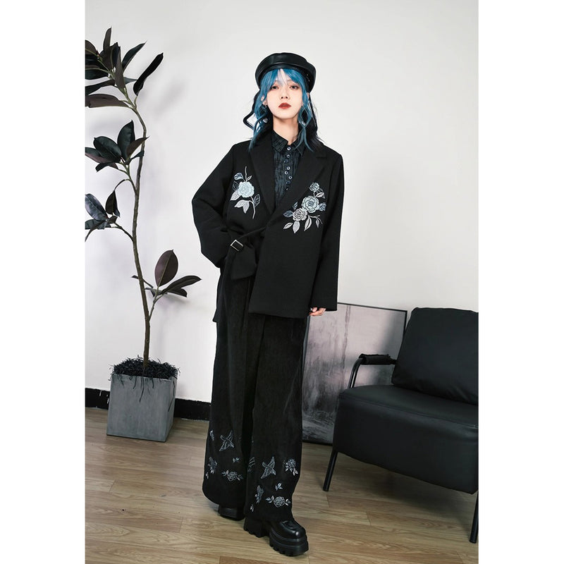 椿の花の刺繍チャイナジャケット