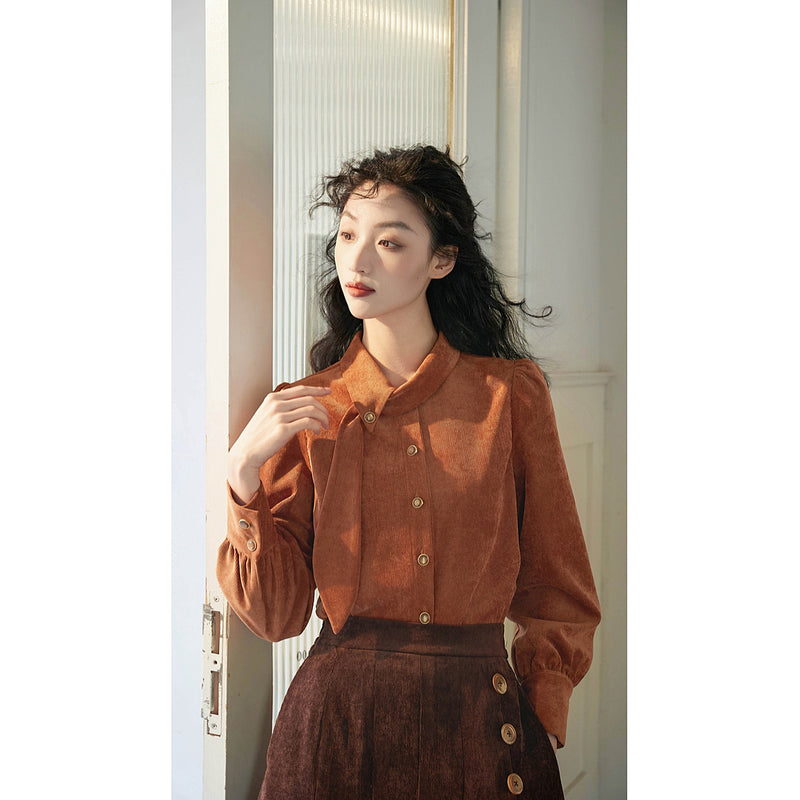 Orange Brown Corduroy Blouse