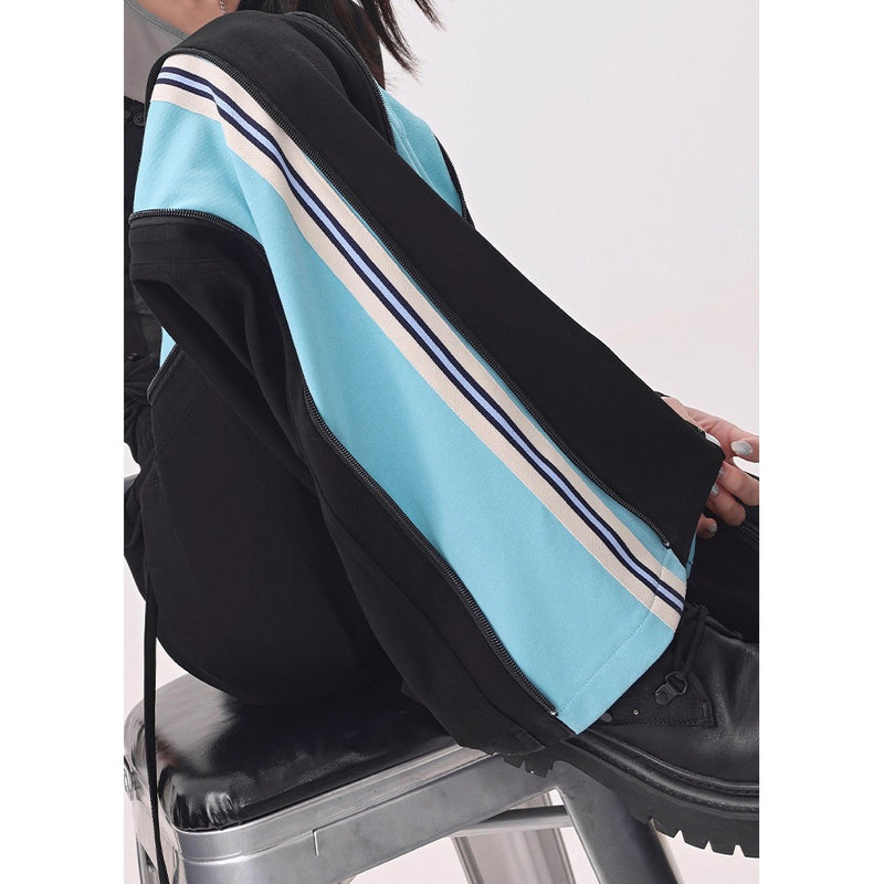 Light Blue Switching Wide Track Pants
