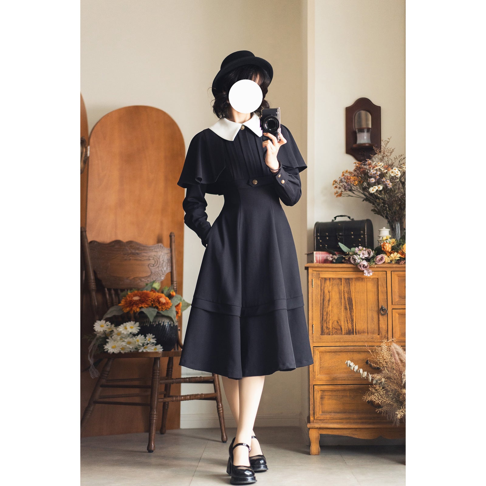 銀幕女優のクラシカルケープワンピース - Black – ManusMachina